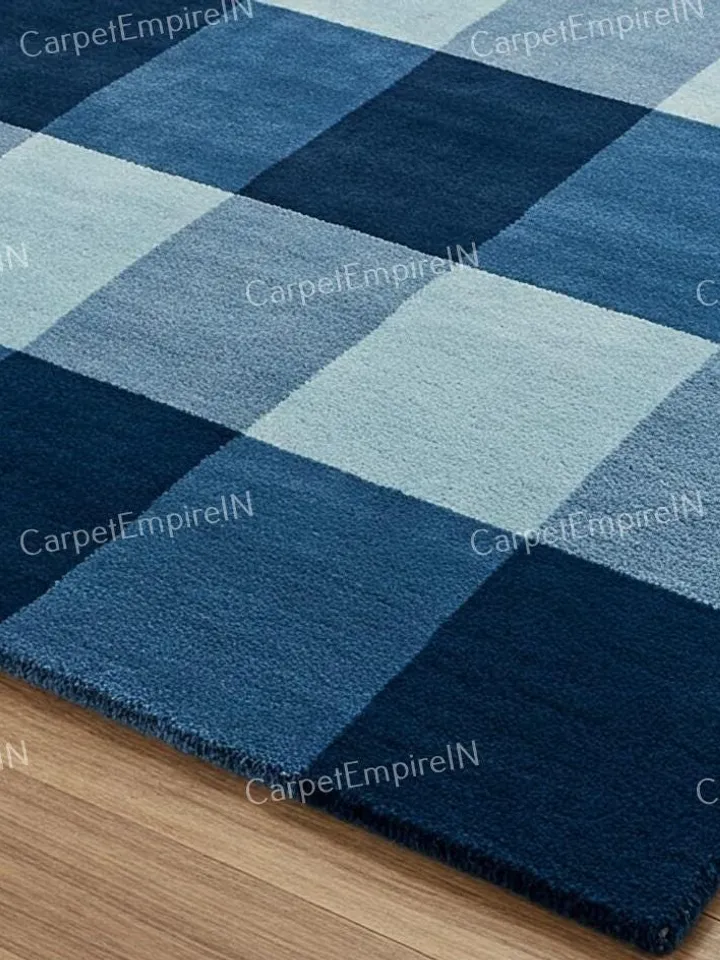 8x10 Area Rug, Geometrical Blue Rug - Modern Blue rug, Wool Rug, Hand-Tufted Floral Carpet, Contemporary, Home Decor 4x6,5x7,6x9,8x10,9x12.