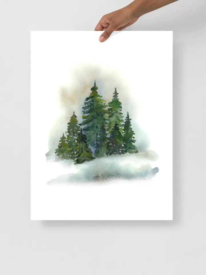 Christmas Tree Print, Christmas Printable Art, Snow Winter Large Poster,Printable Art ,Evergreen Foster, Winter Scene Poster Winter Wall Art