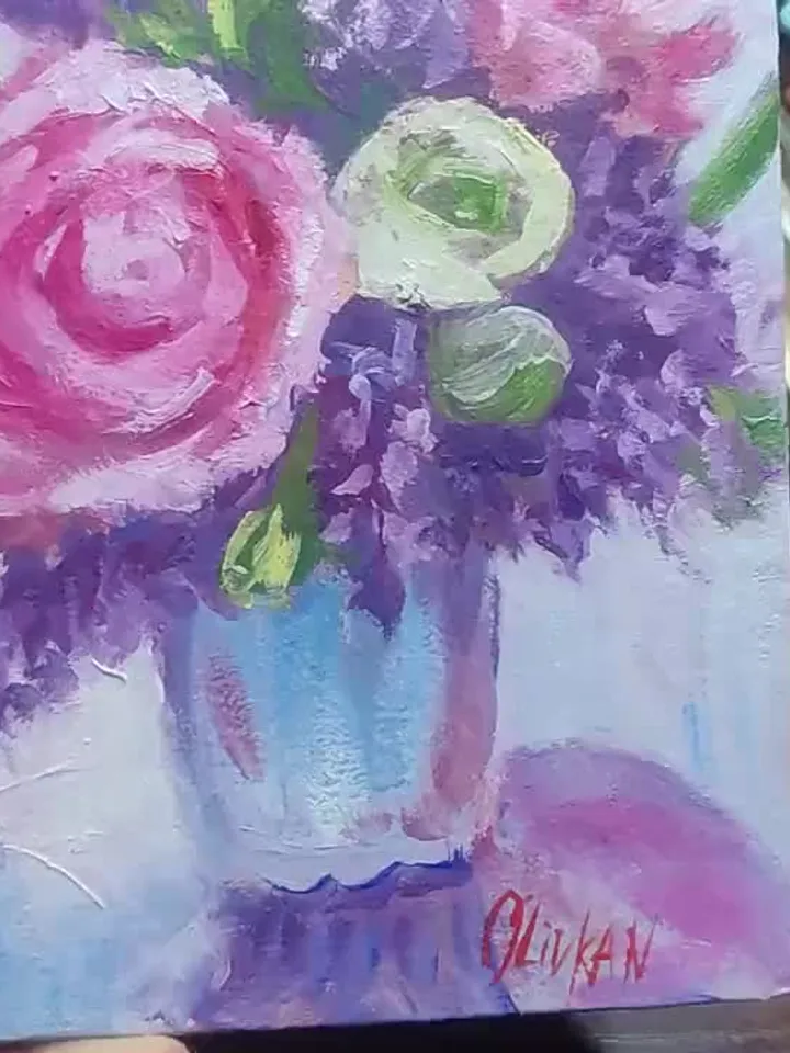 Blossom Art Original Floral Painting Rose Flower Artwork Oil Art by OlivKan