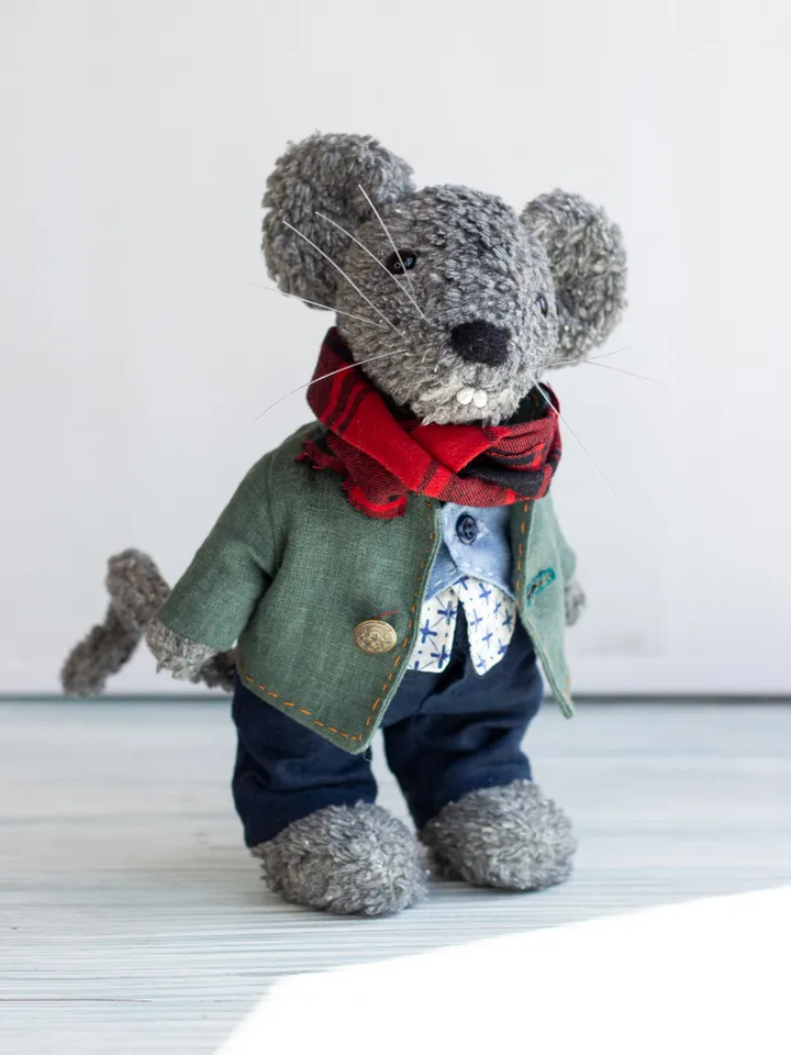 Handmade Collectible Stuffed Mouse: Unique Plushies and Art Toys for Sale/ Teddy Mouse