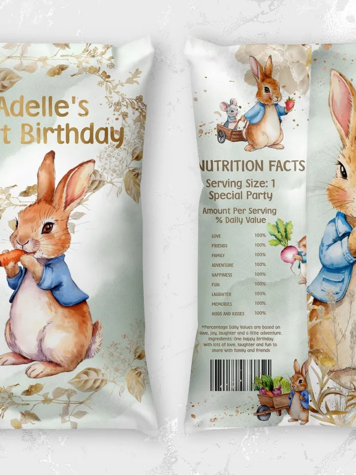 Editable and Printable Chips Label template for 1st Baby Birthday party in Peter Rabbit style instant download and unlimited access pr888