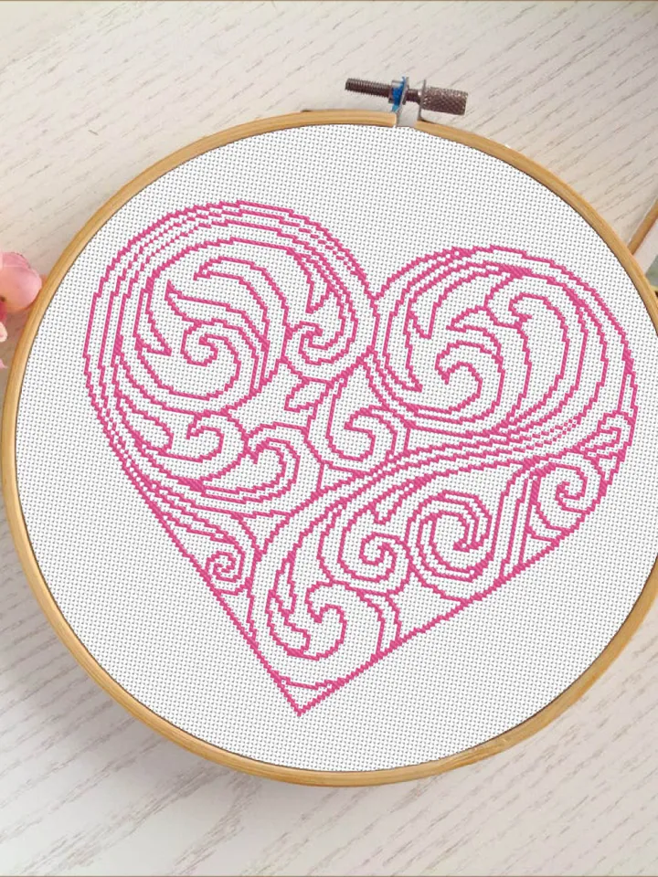Heart mandala cross stitch pattern download PDF Simple mandala pattern digital Monochrome cross stitch chart Quick cross stitch sampler #M65