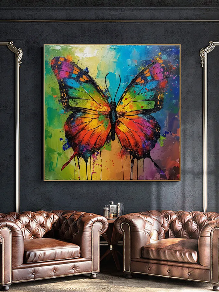 Original Colorful Butterfly Oil Painting On Canvas, Large Wall Art, Abstract Animals Painting, Office Wall Art, Custom Painting, Home Decor