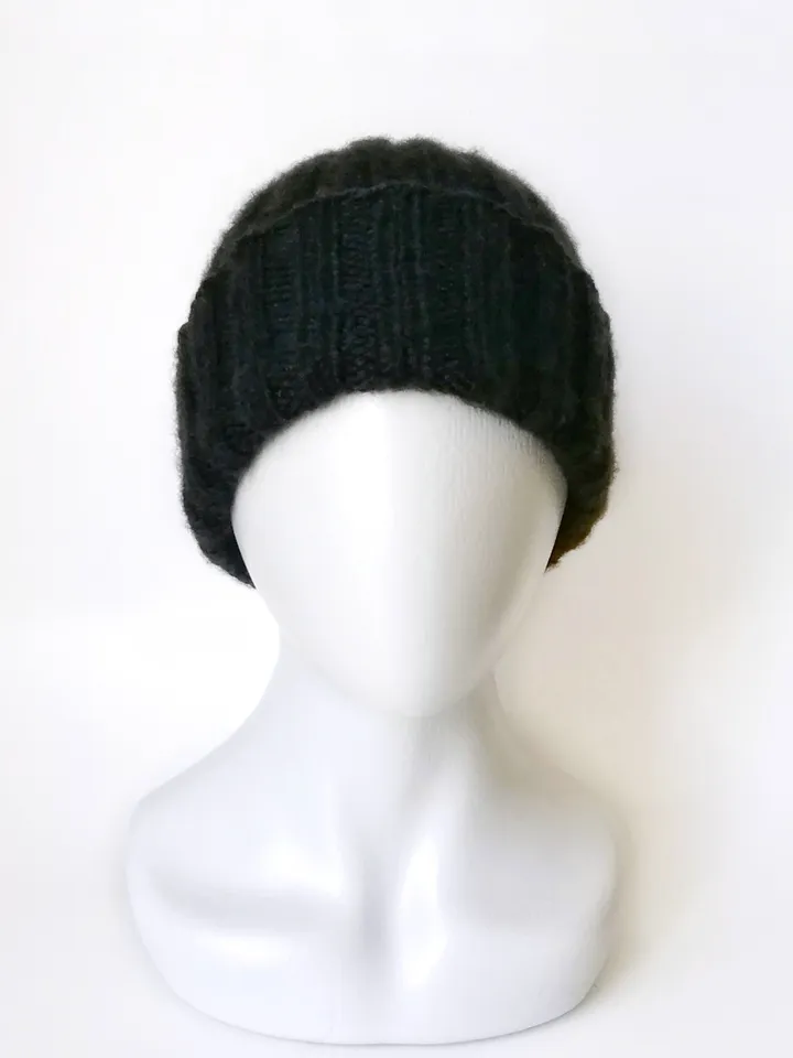 Handcrafted Black Men's Merino Wool Ribbed Beanie: Exceptionally Warm Hand-Knitted Winter Hat in Luxurious Soft Yarn. FREE SHIPPING!