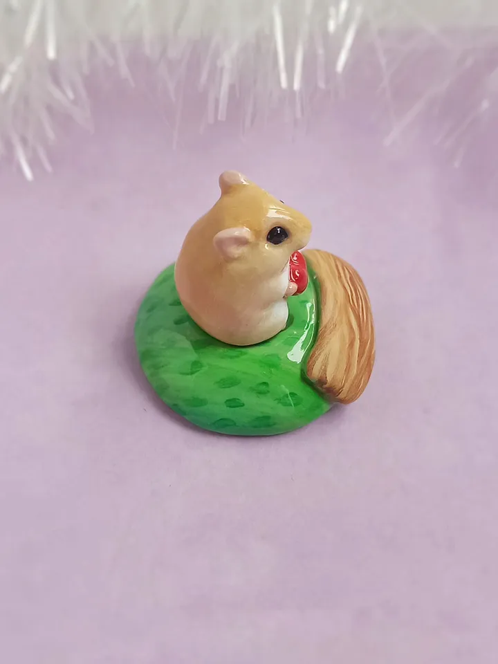 Small handmade hamster figurine on base with nameplate (US discount)
