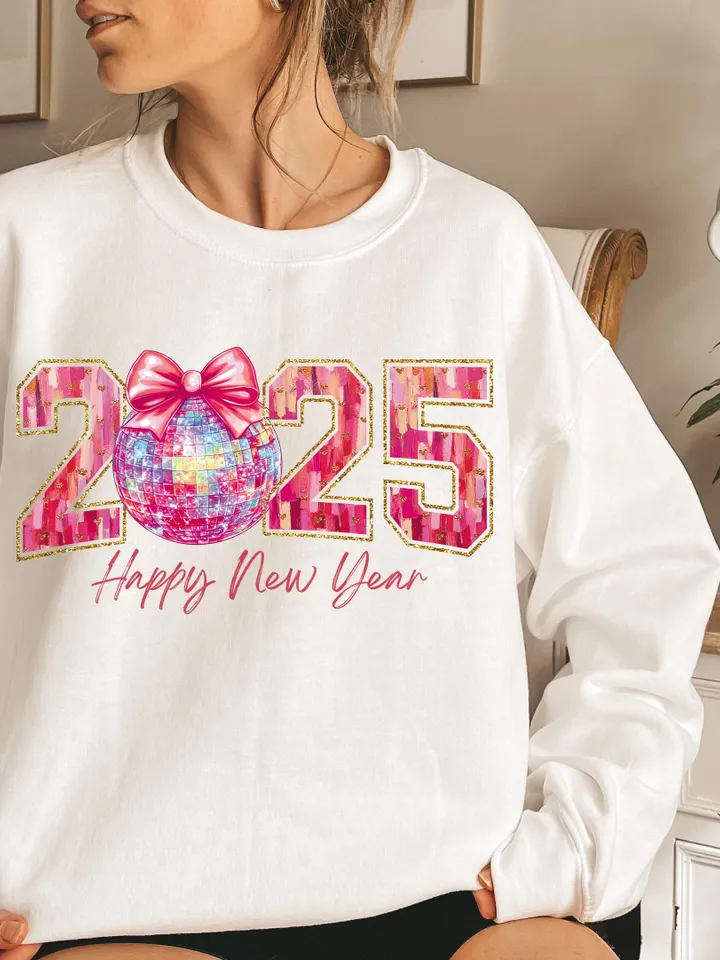 Happy New Year 2025 Png, Pink Coquette Bow Png, Retro New Years Png, Glitter Disco Ball Png, New Year New Me Png, Varsity Png, Brushstroke