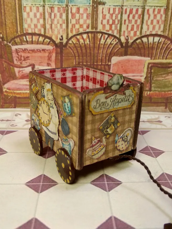 Toy trolley. Toy for dolls. Puppet miniature.1:12 scale.