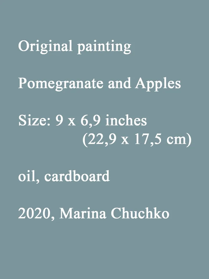 Pomegranate Apple Painting 9x6,9" ORIGINAL ART Still Life with Fruits Kitchen Artwork Signed by artist Marina Chuchko