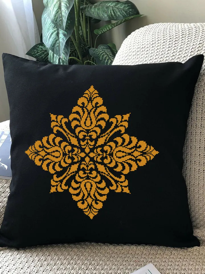 Flower mandala cross stitch pattern PDF download Simple mandala digital PDF, Monochrome ornament cross stitch chart Mandala embroidery #M215