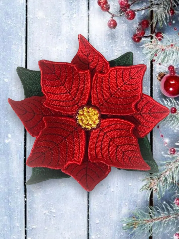 Free Standling Lace Poinsettia Flower machine embroidery design FSL Embroidery pattern flower motif 3D floral digital embroidery pattern