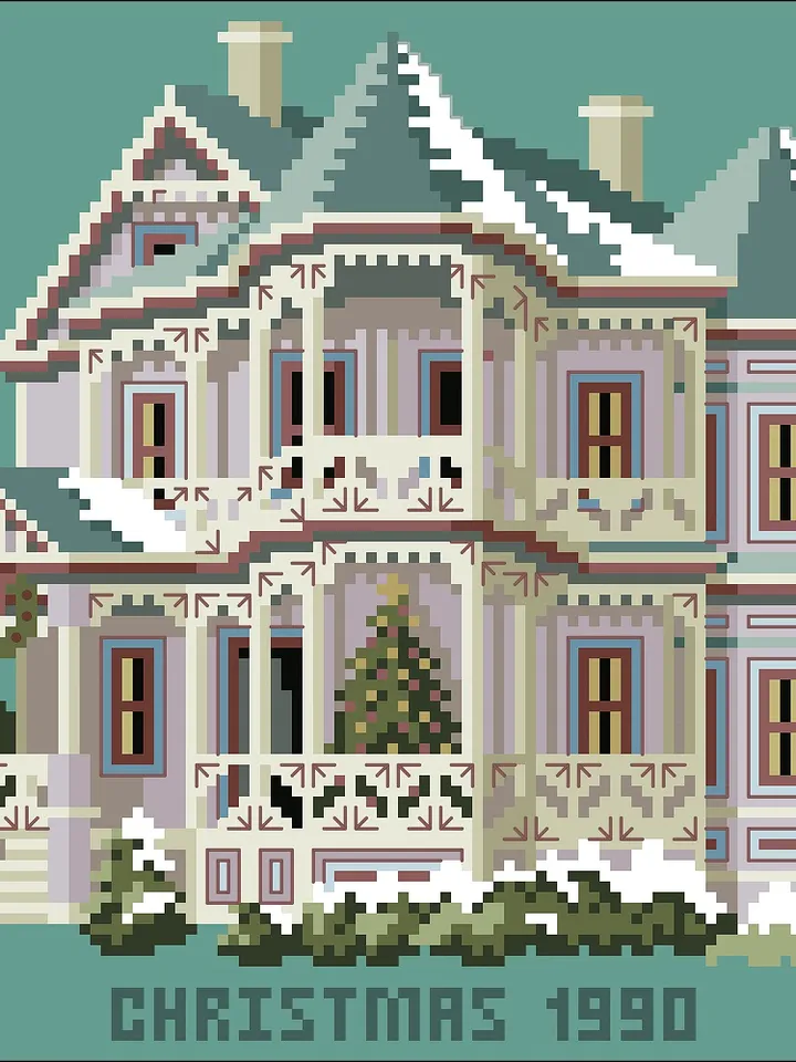 Vintage Cross Stitch Pattern Victorian House Counted Digital Download PDF