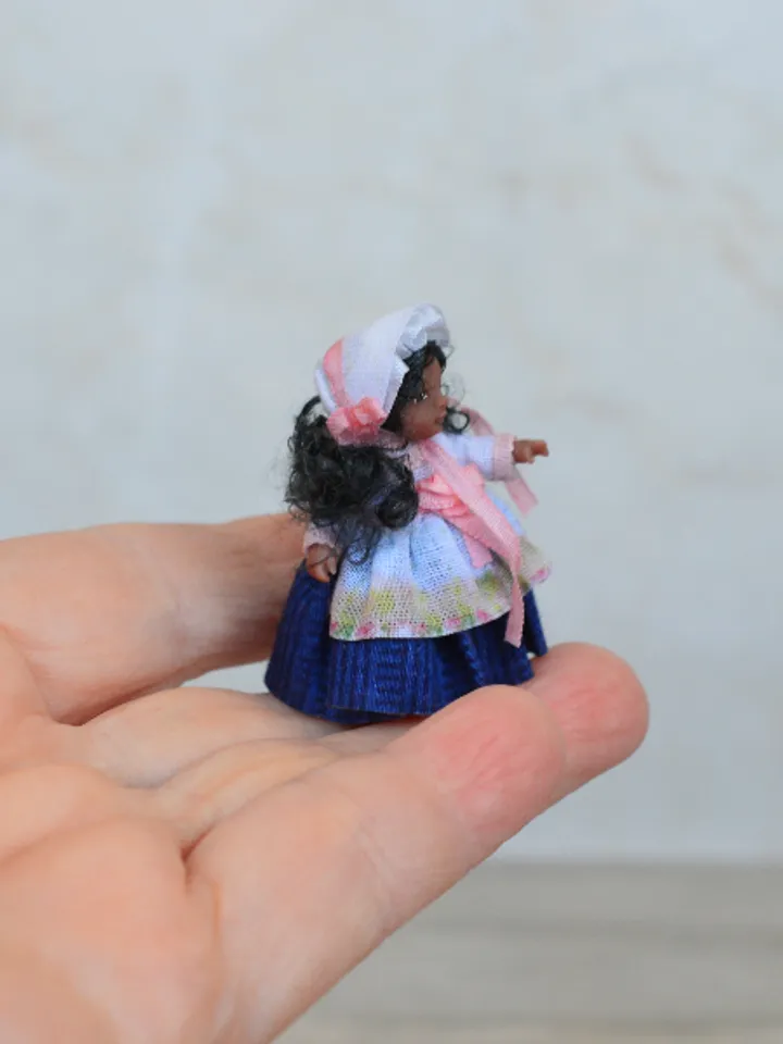 Miniature doll in 24th scales. Handmade doll toy. Miniature for dollhouse.