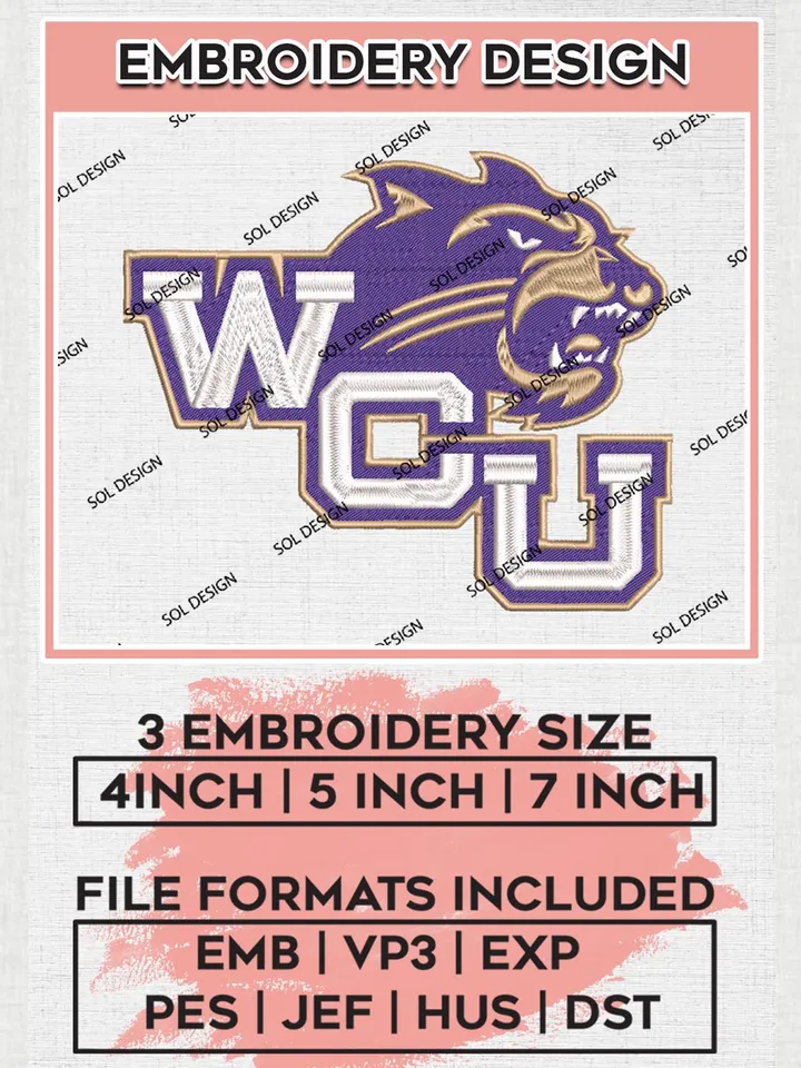 WCU Catamounts Team Mascot Logo Machine Embroidery Design, NCAA Western Carolina Catamounts Team Design Design files, NCAA Team Embroidery Designs, NCAA Machine Embroidery Designs, Digital Download