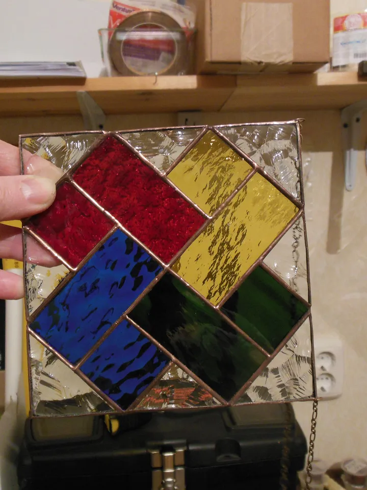 Art Stained Glass window hanging Panel " Card Stunt " Suncatcher Square
