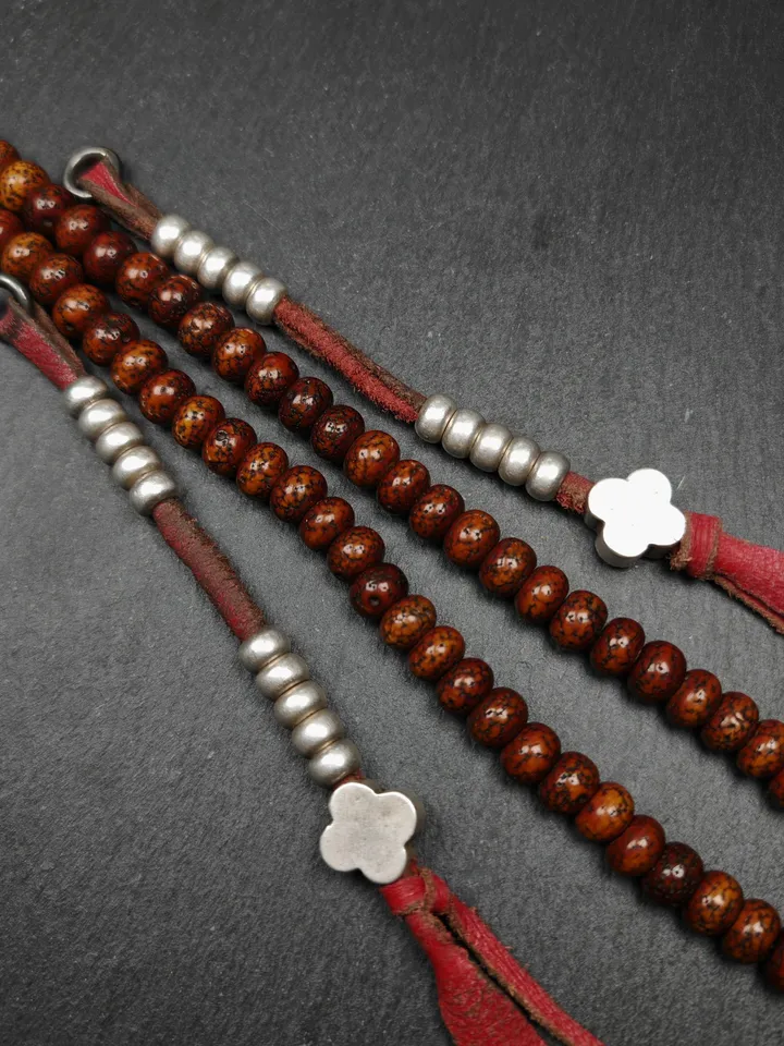 Authentic 8mm Tibetan Buddhist Prayer Bead Counters for 8-16mm Mala,with Gesang Flower Pendant,Made of Sterling Sliver,Decades Old