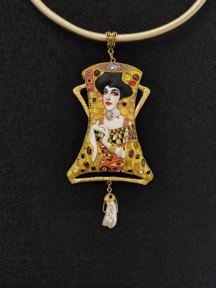 Necklace Adel Klimt, Gold Adele, Lady in gold, Art Nouveau necklace, unusual necklace, gold necklace