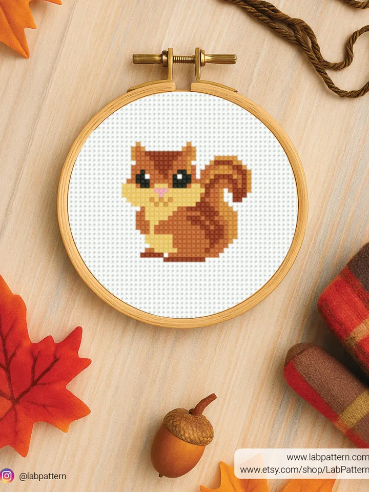 Chipmunk cross stitch pattern PDF, contemporary Nature, Tiny Chipmunk, beginner counted, modern chart, DIY, Small embroidery, instant PDF