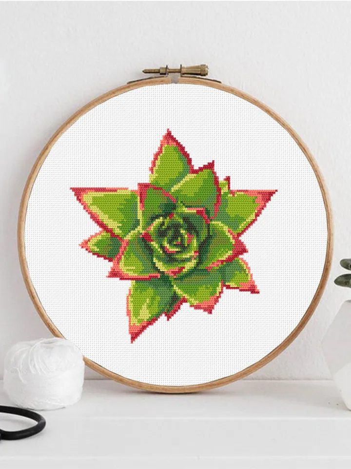 Succulent plant cross stitch pattern download PDF, Awesome floral cross stitch chart, Flower cross stitch, Plant pattern digital PDF #P27