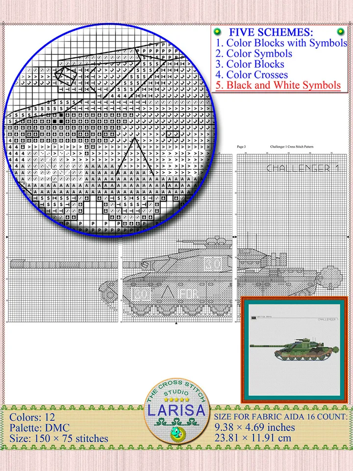 Challenger 1 Cross Stitch Pattern | Main Battle Tank Challenger 1 | British Tank Challenger 1 Chart