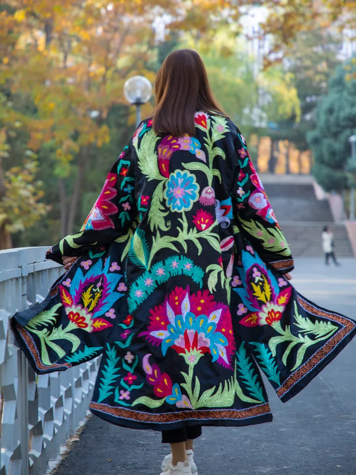 fully embroidered in silk robe kimono coat