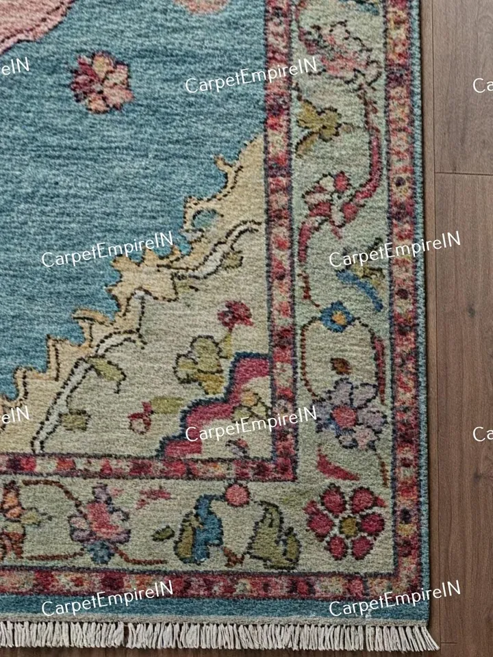 8x10 Blue Modern Oushak Hand Knotted Rug 4x6, 5x8, 6x9, 8x10, 9x12, 10x14 ft Handmade Rugs for Living Room - Antique Contemporary rug.