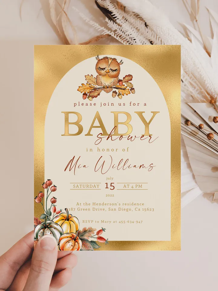 Little Pumpkin is on the way; Editable Autumn Pumpkin Baby Shower Invitation Template Canva; Fall 2022 Autumn Watercolor Pumpkin Invitation