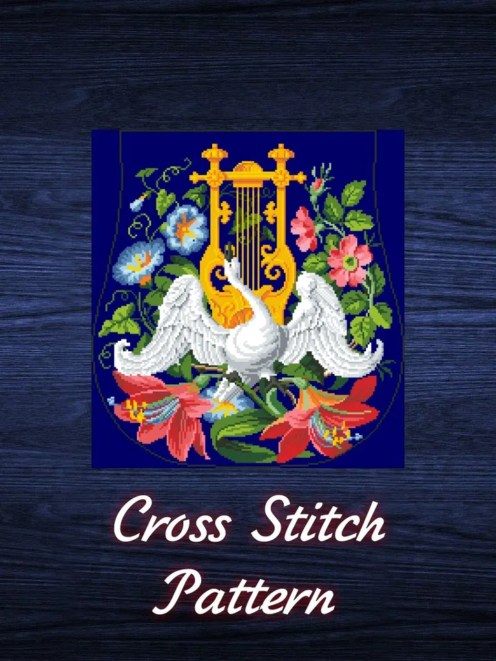 Antique Cross Stitch Pattern Bag with a Swan Counted Digital Download PDF