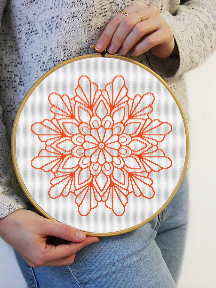 Mandala cross stitch pattern download PDF Quick cross stitch sampler Monochrome mandala pattern digital Floral ornament xstitch chart #M62