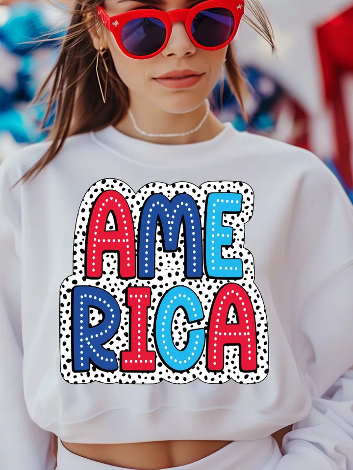 America PNG, 4th of July PNG, Digital Download Png, Bright Doodle, Dalmatian Dots, Independence Day png, Mom Shirt Design, USA Flag Png