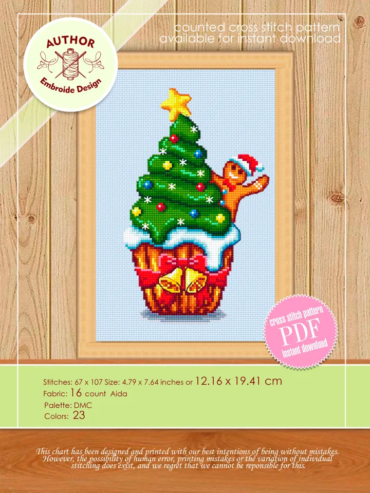 Christmas cupcake cross stitch pattern download PDF Winter holiday cross stitch chart Christmas pattern digital Kawaii christmas stitch #N37
