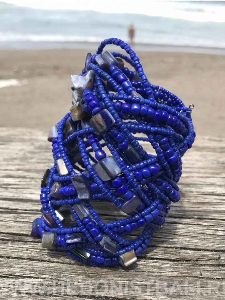Wide Bright Blue Nacre Bracelet | Handmade Mother Of pearl Jewerly | Pearl Beaded Wide Bracelet | Elegabt Women Assosoiries | Blue Bracelet