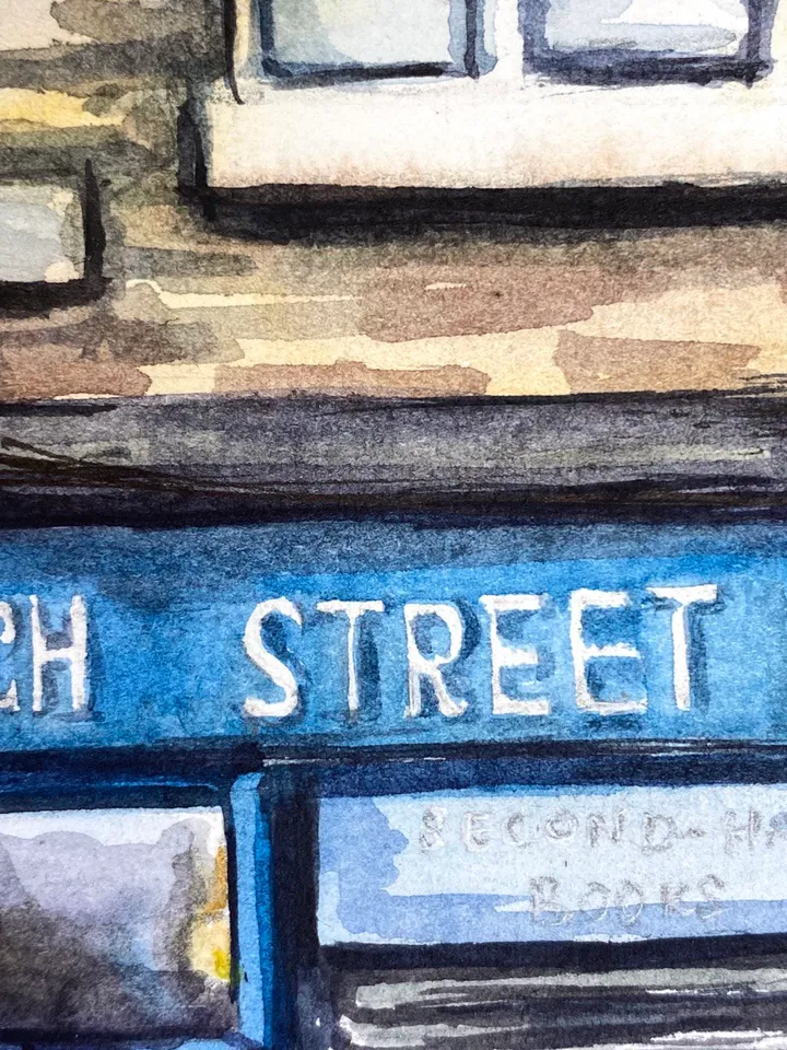 Old bookshop painting Original watercolor painting Cityscape painting House art