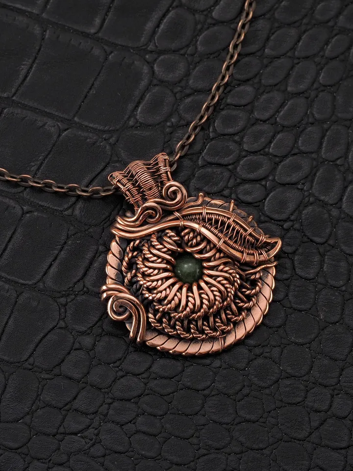 Natural green jade copper wire wrapped pendant Elegant leaf and flower necklace