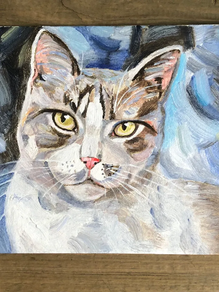 Cat portrait original oil painting hand painted modern impasto painting wall art 6x9 inches