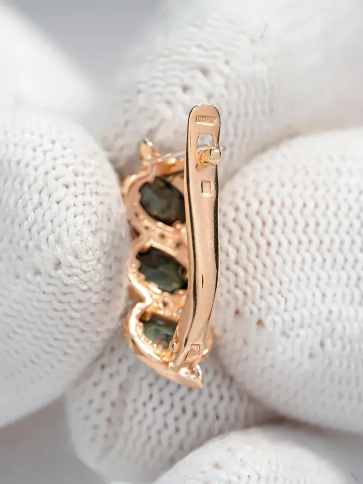 Earrings jewelry Silver gold plated 925 assay value with tourmaline and cubic zirconia