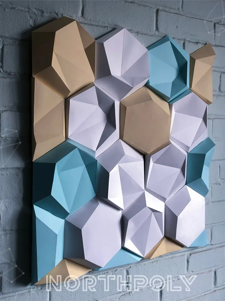 Hexagonal Tiles Papercraft, Digital Template, PDF Download, Gurko, 3D Low Poly, Pepakura, DIY Origami Sculpture, Paper Decor, DIY Gift