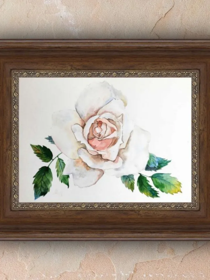 White Rose painting original watercolor art plant floral artwork flower