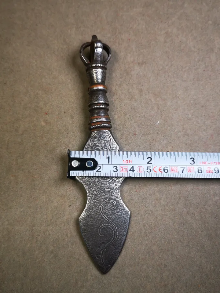Gandhanra Tibetan Amulet Kila Dagger (Dorje Phurba),Dharma Ritual,Altar Tool,Made of Cold Iron inlaid with Copper