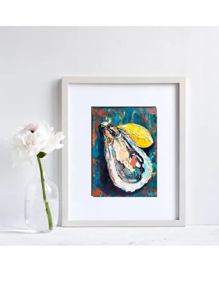 Oyster Painting Coastal Decor Impasto Oil Painting 5x7 Shell Original Art Seafood Art Oyster Shell Wall Art Kitchen Wall Art Food Painting by ArtFromVictoria
