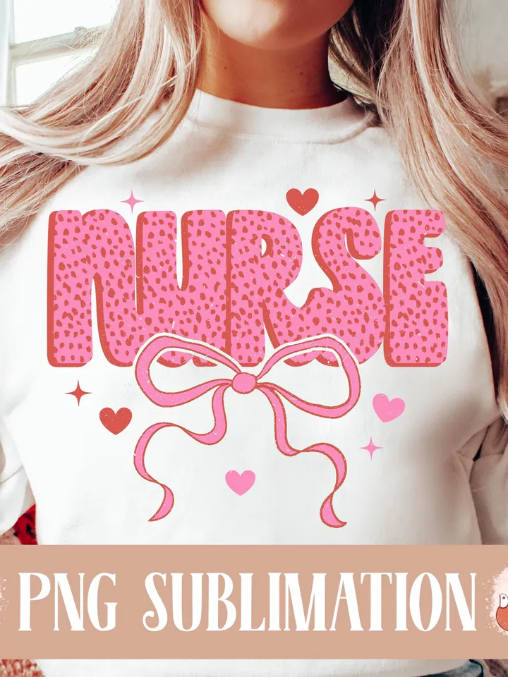 Valentine Nurse coquette png, Valentines png, Pink Bow png, Pink Nurse png, Retro Valentines png, Nurse Valentines png, Gift for nurse, png