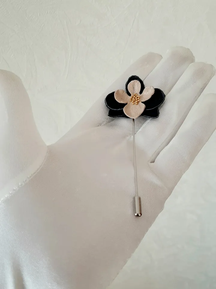 Blue orchid men's lapel pin Leather boutonniere for him 3rd anniversary gift