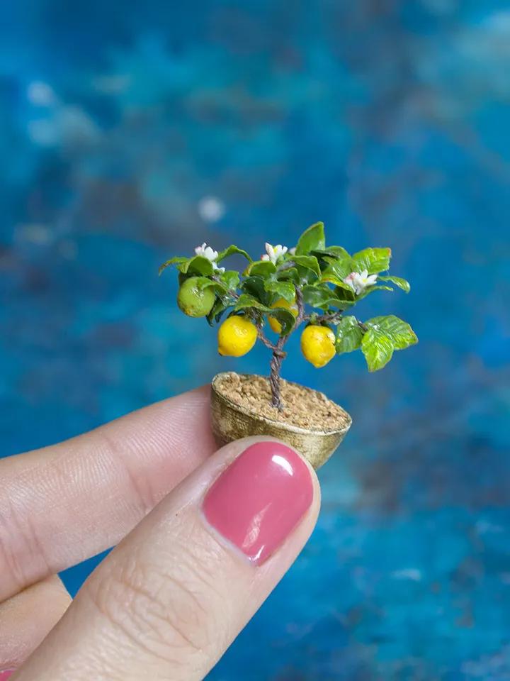 MINIATURE Lemon tree in a ceramic pot 2 | Dollhouse miniatures