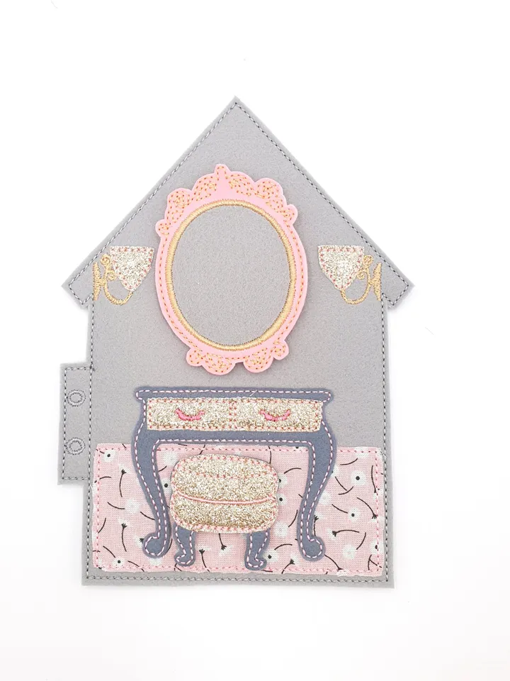 Dollhouse Quiet Book Pages ITH Embroidery Design Set (4 Rooms), Felt Activity Book Pattern, Miniature House Toy 5x7 Hoop