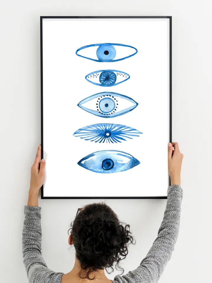 Evil Eye Print Blue Evil Eye Nazar Poster Evil Eye Wall Decor Abstract Eye Drawing Boho Eye Art Print Turkish Evil Eye Art Poster Best Gift