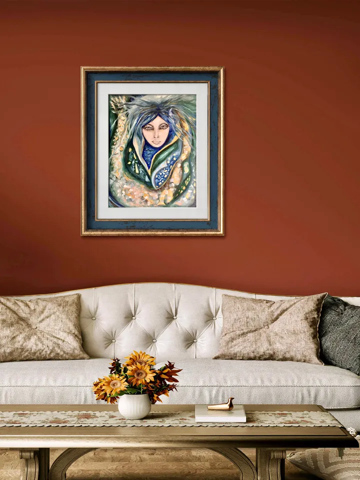 Blue nimpth-Mermaid original oil painting on canvas,one of a kind blue water nimph painting ,seamaid wall art,fantasy woman painting.