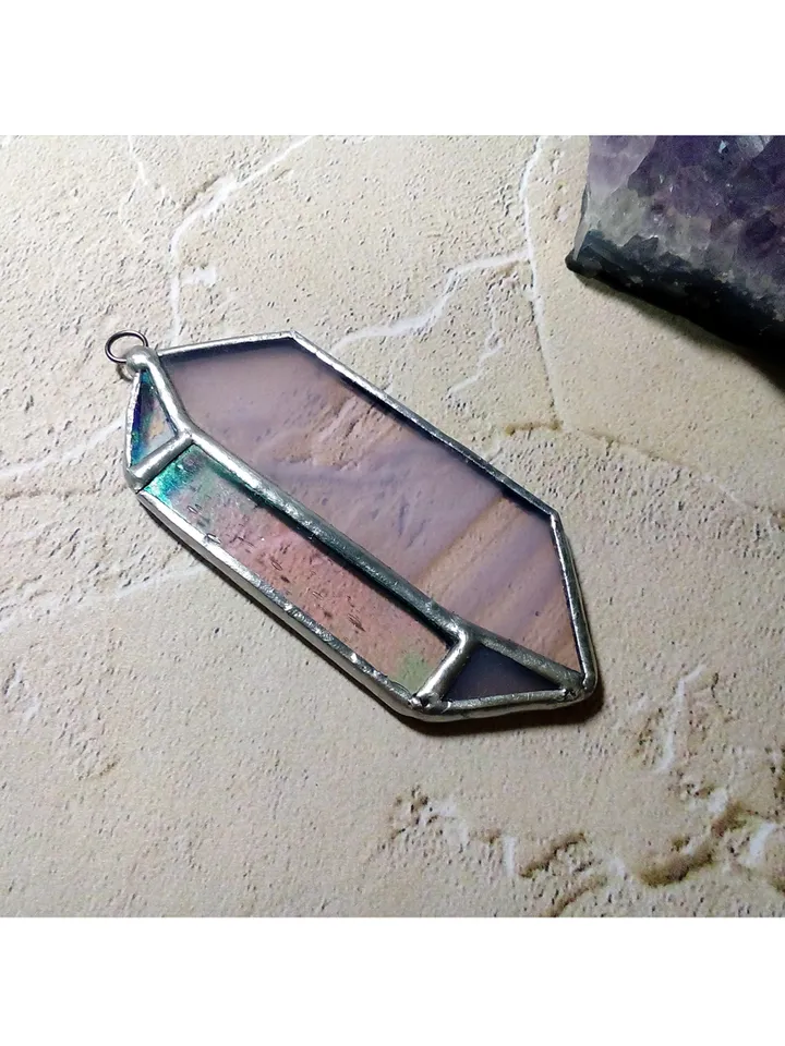Glass crystal, semi precious stone imitation, simple stained glass, iridescent stained glass, Minimalist necklace