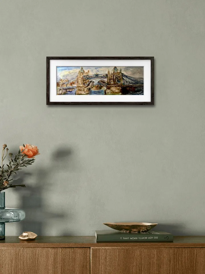 World bridges panoramic triptych - original watercolor paintings of New,York,London and Japanese bidges,cityscape paintings wall art,gifts.