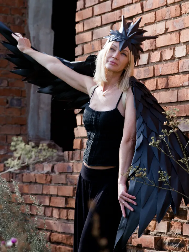 Black angel wings-feather crown-dark angel demon adult gothic costume halloween party victoria secret, sexy cosplay