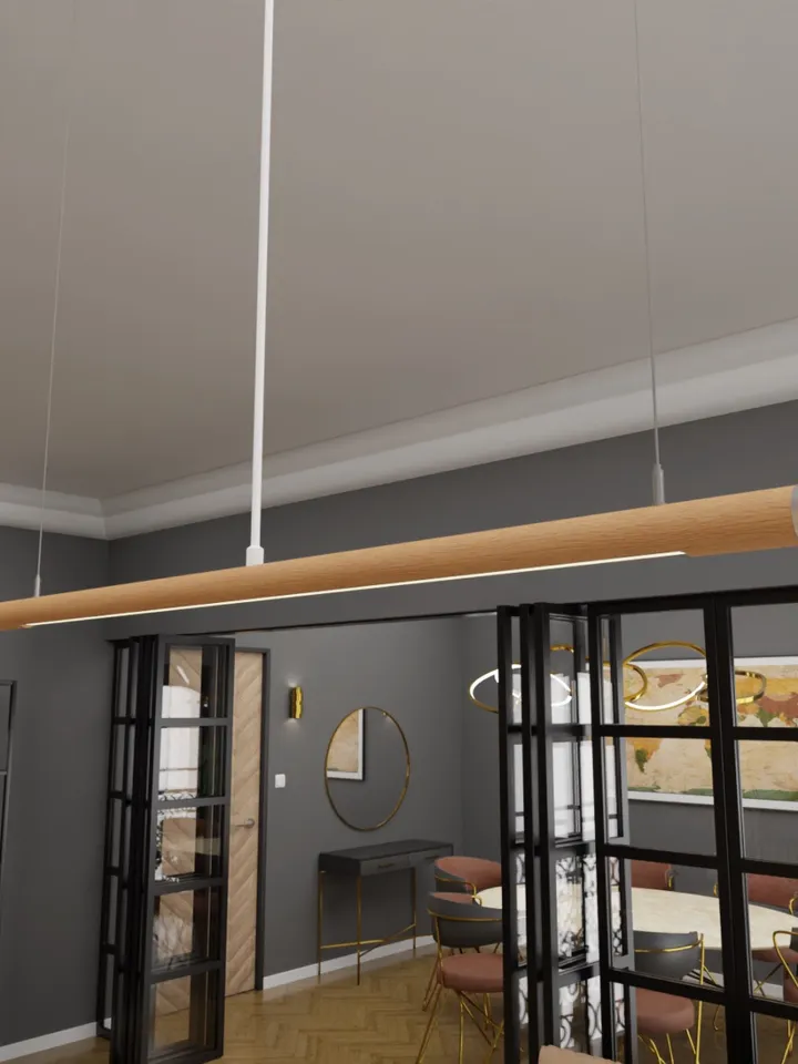 Wooden LED linear pendant light, wood chandelier, hanging lamp