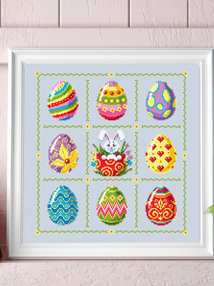 Easter eggs cross stitch pattern download PDF Funny Easter bunny cross stitch chart, Easter cross stitch sampler, DIY Easter home decor #T5